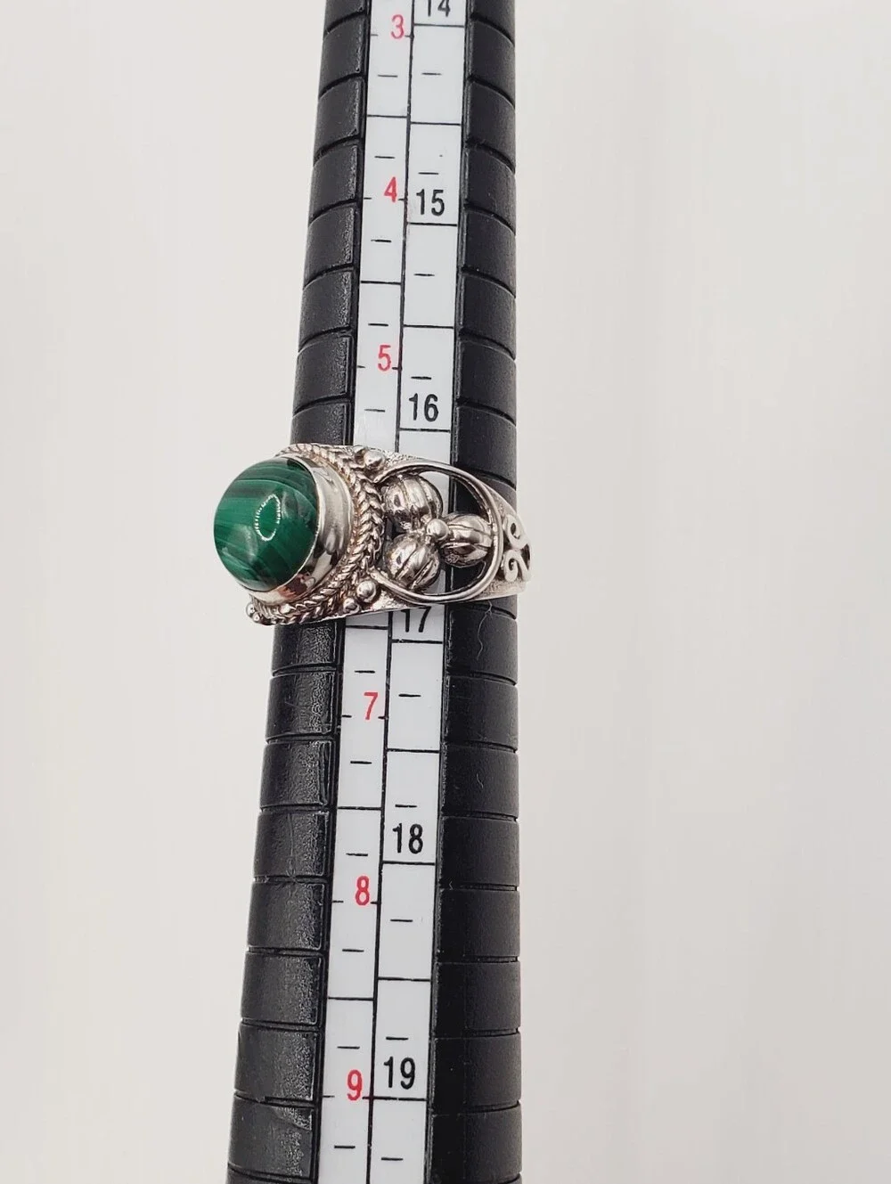 3.5 Carat Green African Malachite 925 Sterling Silver Statement Artisan Ring